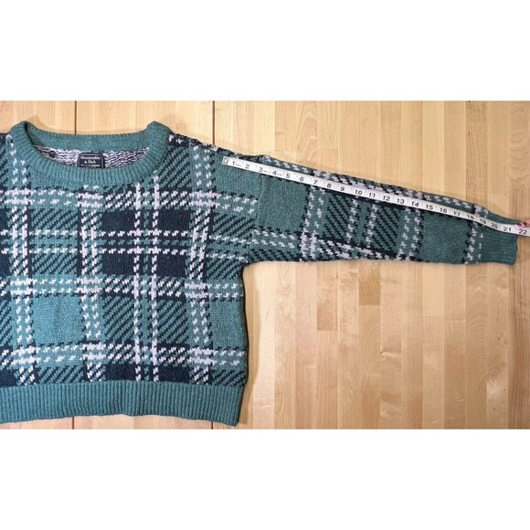 Abercrombie & Fitch Women Sweater Large Green Crop Plaid Knit Wool Blend - Picture 4 of 11